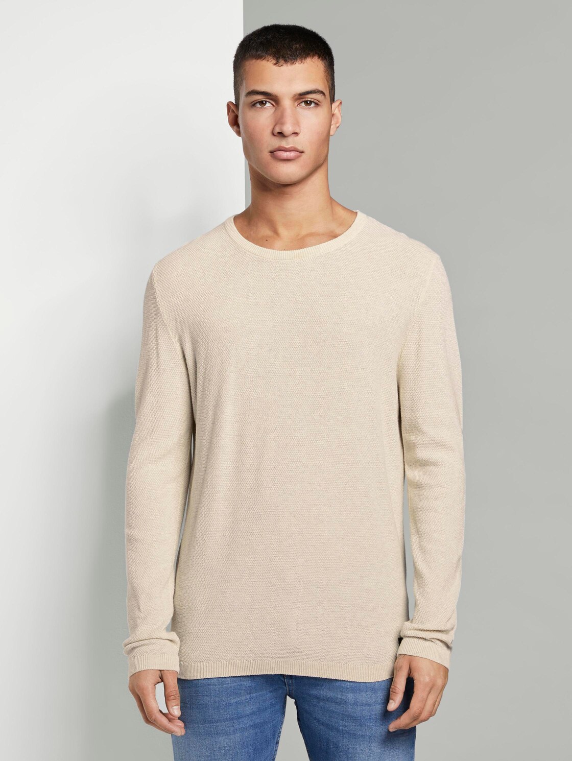 Tom Tailor Denim Gestructureerde Trui Ecru Melange Xs tom tailor denim kopen in de aanbieding