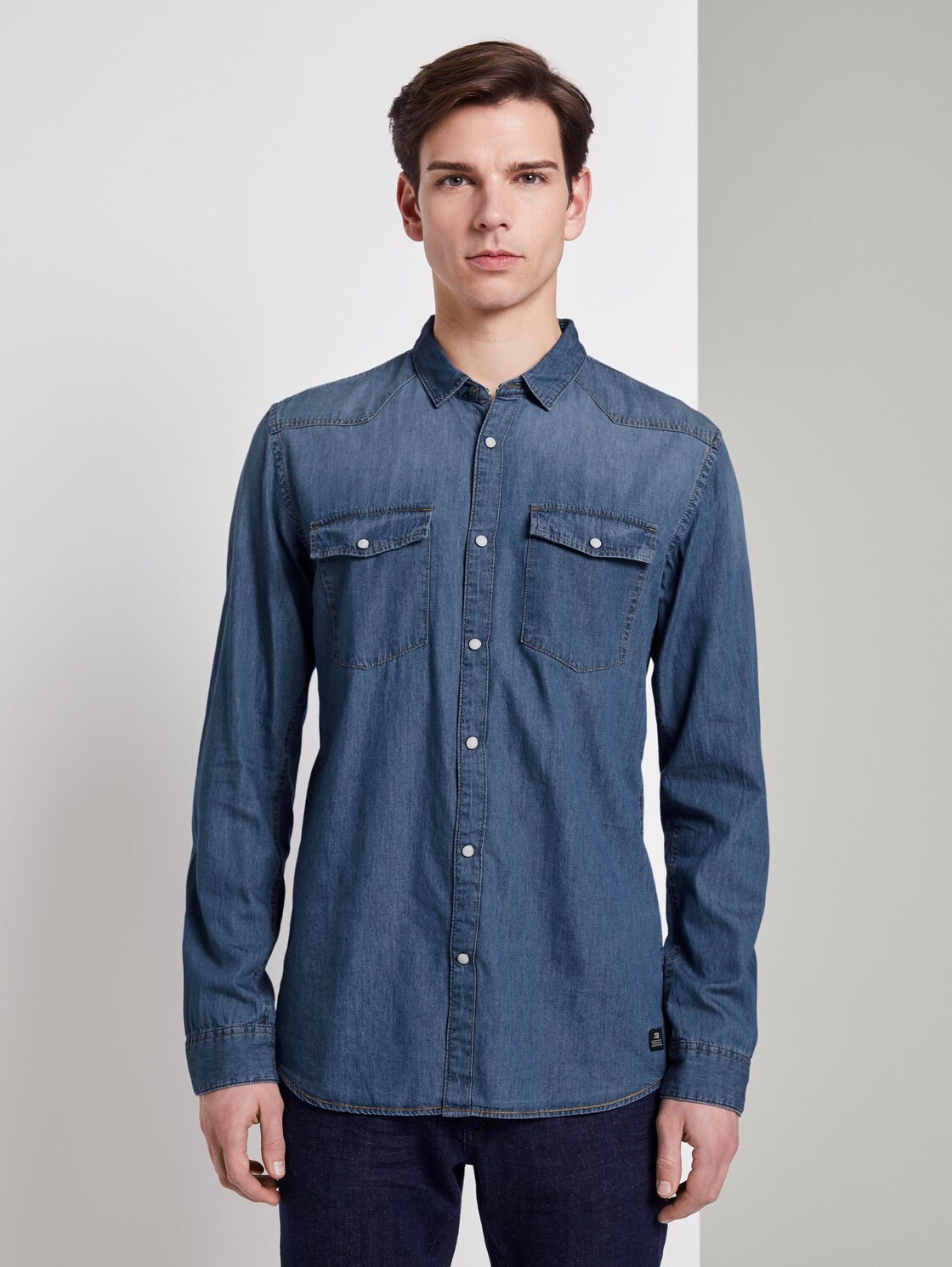 Tom Tailor Denim Overhemd Met Subtiel Motief Stone Blue tom tailor denim kopen in de aanbieding