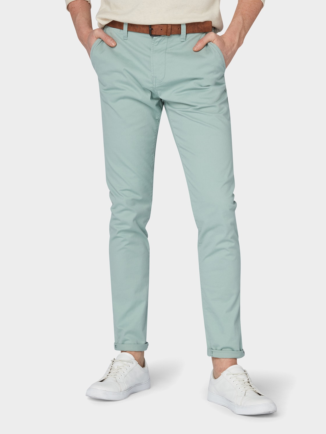 Tom Tailor Denim Chino Met Riem Smoke Green 3132 tom tailor denim kopen in de aanbieding