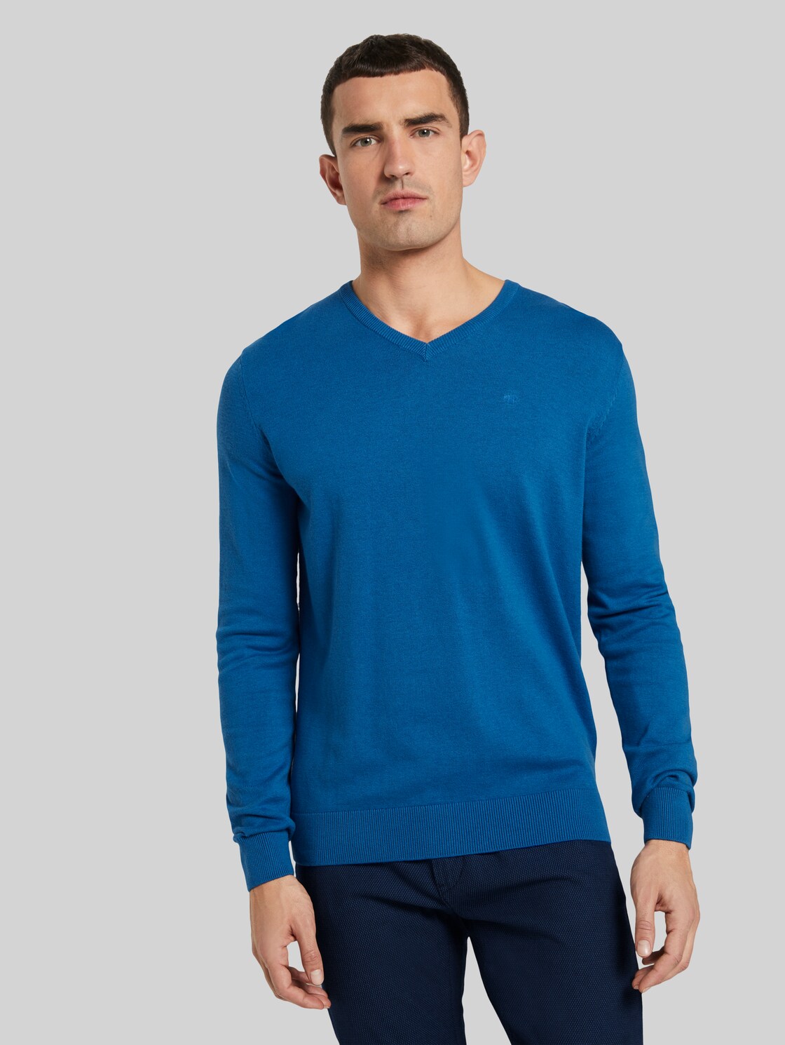 TOM TAILOR Basic Strickpullover, Herren, bright blue melange, Größe: L
