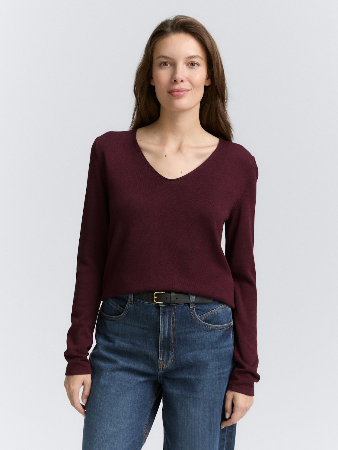 Thumbnail - TOM TAILOR Damen Strickpullover mit V-Ausschnitt, rot, Uni, Gr. XXXL