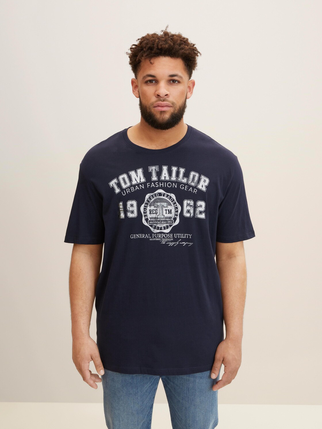 Tom Tailor T-Shirt Met Logo Print, Mannen, Blauw, Größe 4Xl
