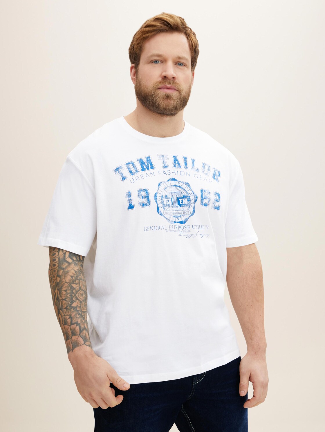 Tom Tailor T-Shirt Met Logo Print, Mannen, Wit, Größe 3Xl
