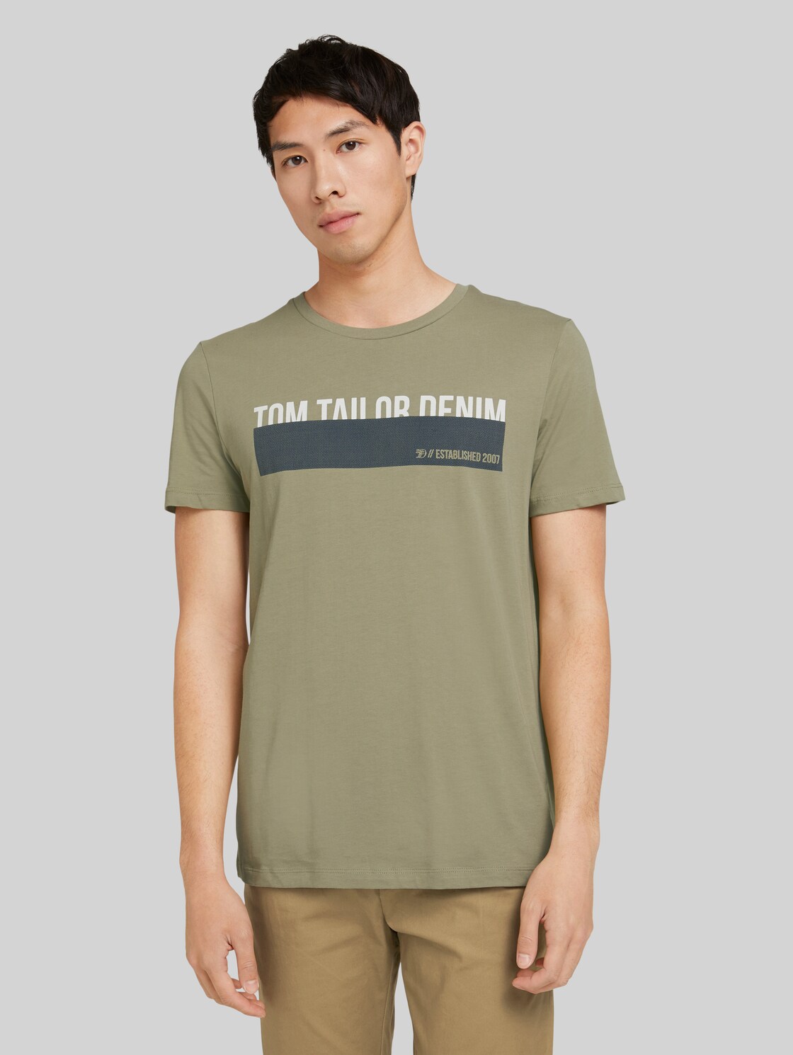 TOM TAILOR DENIM T-Shirt mit Print, Herren, Silver Olive, Größe: L