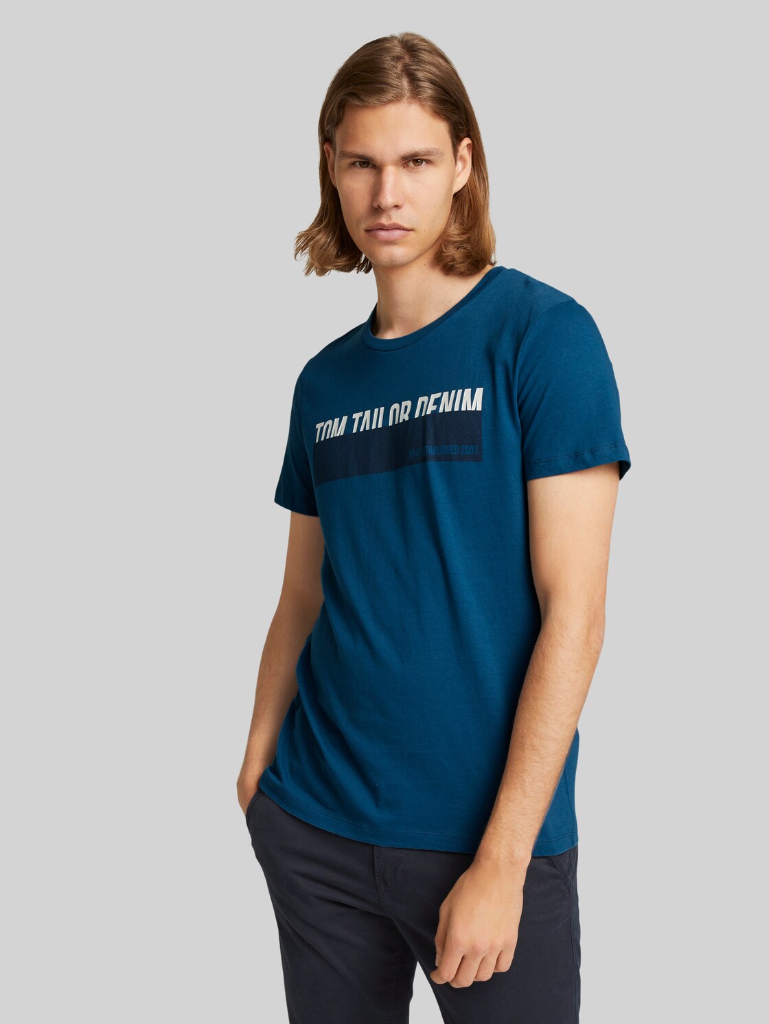 TOM TAILOR DENIM T-Shirt mit Print, Herren, stormy petrol, Größe: L