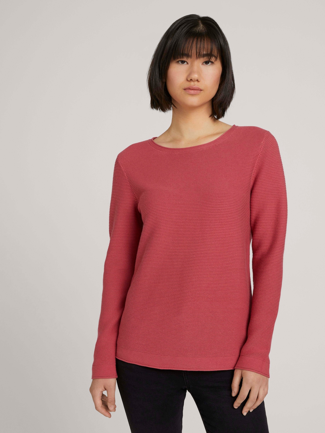 Thumbnail - TOM TAILOR Damen Strickpullover mit Rundhalsausschnitt, rot, Uni, Gr. XXXL