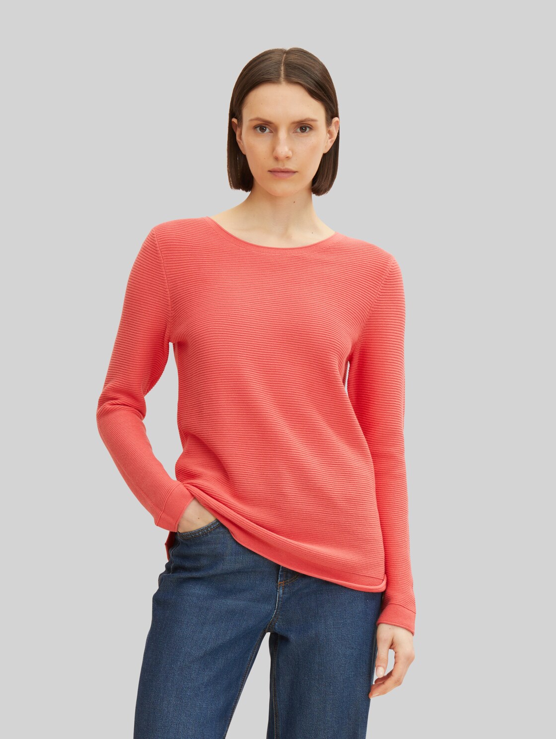 TOM TAILOR Damen Strickpullover mit Rundhalsausschnitt, rot, Gr. XL,