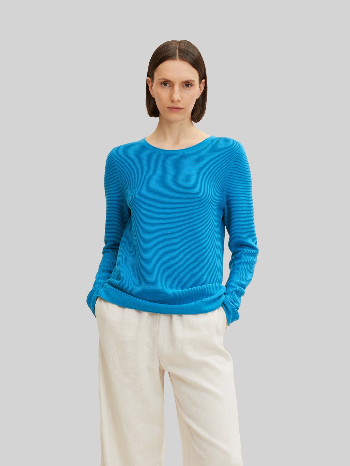 TOM TAILOR Damen Strickpullover mit Rundhalsausschnitt, blau, Gr. M,