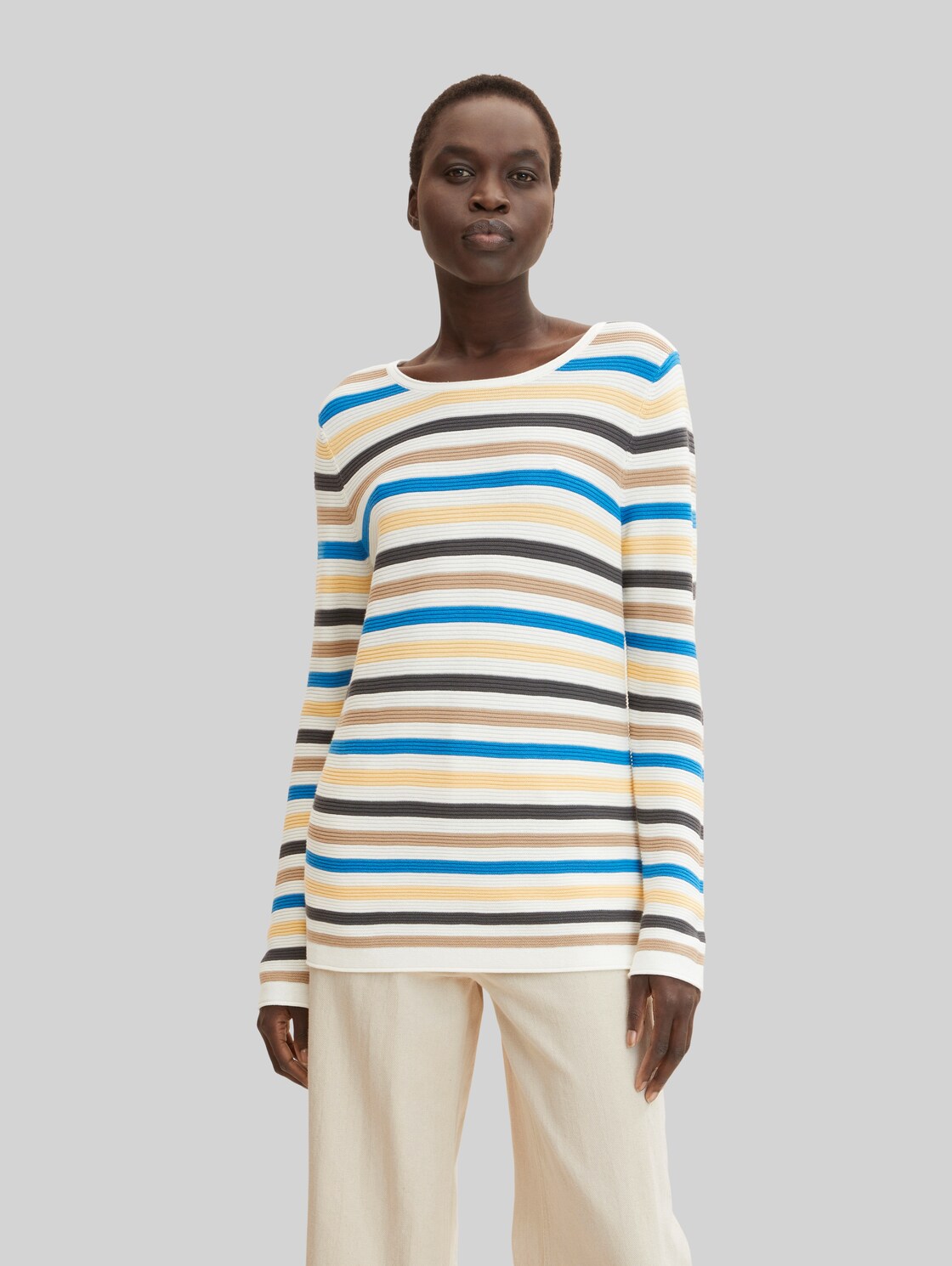 TOM TAILOR Damen Strickpullover mit Rundhalsausschnitt, blau, Gr. XL,