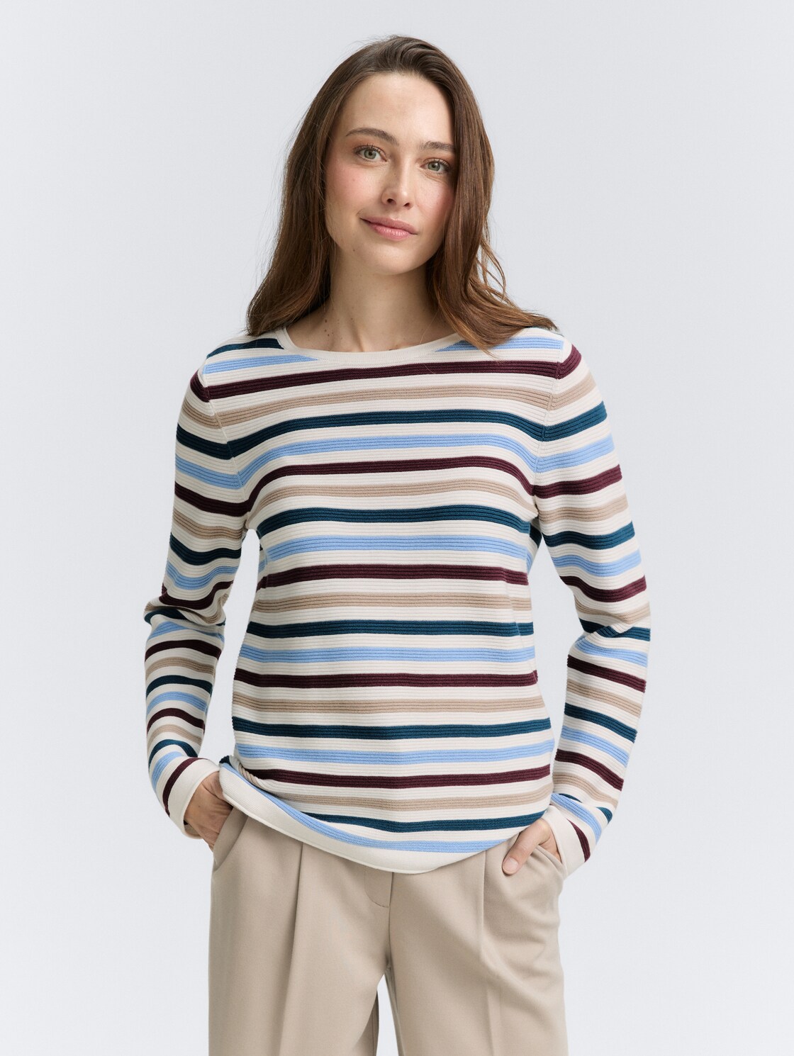 Thumbnail - TOM TAILOR Damen Strickpullover aus Bio-Baumwolle, blau, Gestreift, Gr. XS