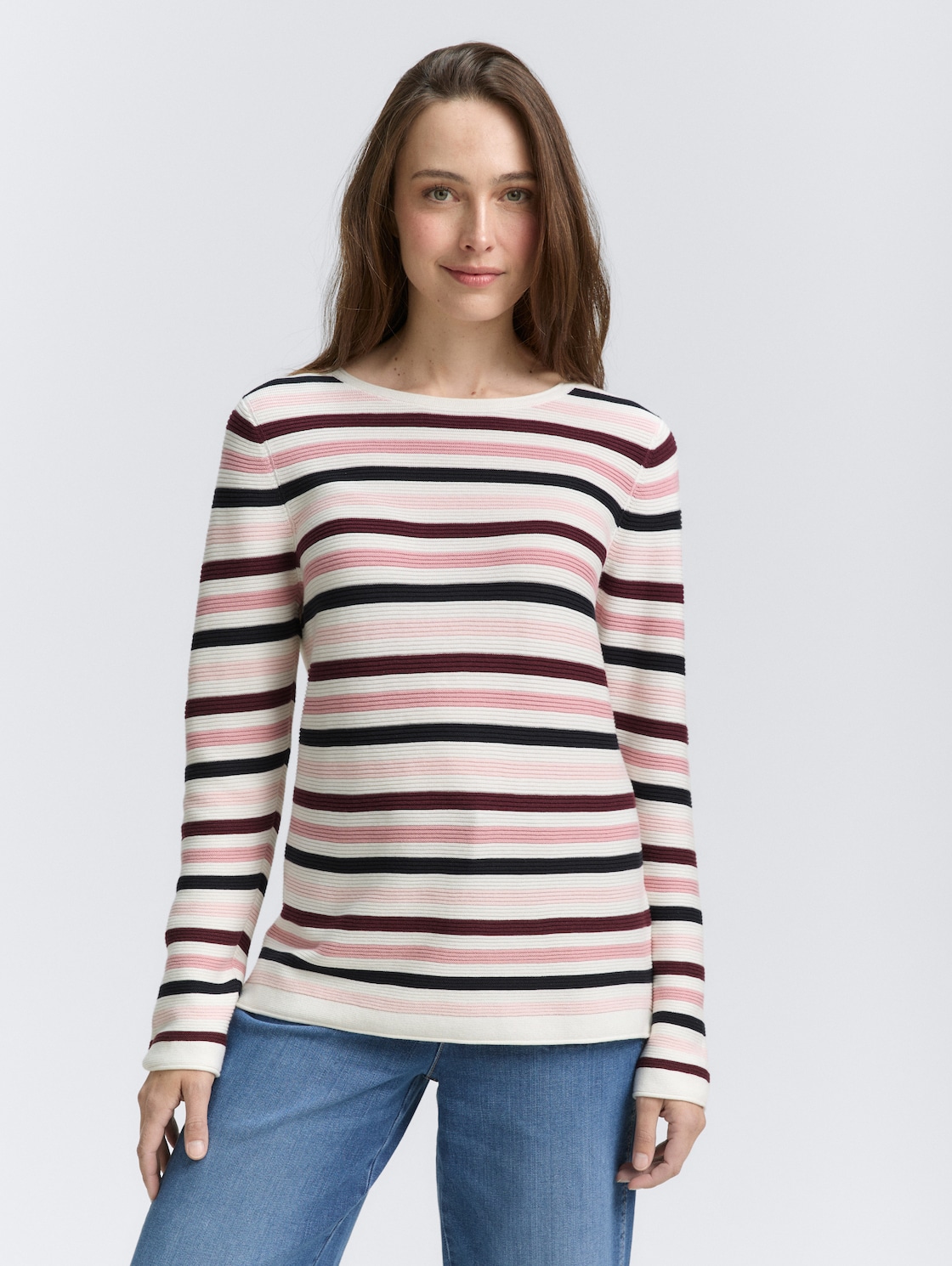 Thumbnail - TOM TAILOR Damen Strickpullover aus Bio-Baumwolle, rosa, Gestreift, Gr. S