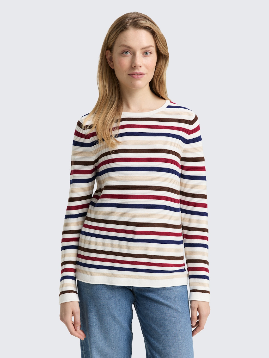 Thumbnail - TOM TAILOR Damen Strickpullover aus Baumwolle, rot, Gestreift, Gr. M