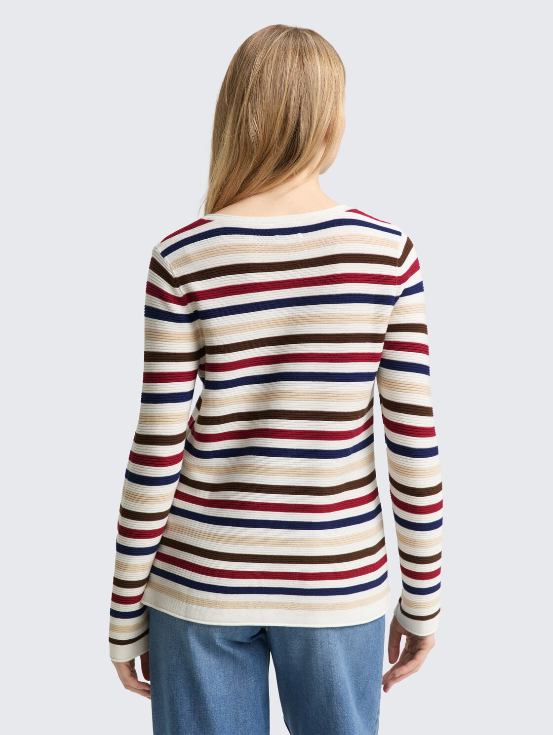 Thumbnail - TOM TAILOR Damen Strickpullover aus Baumwolle, rot, Gestreift, Gr. M