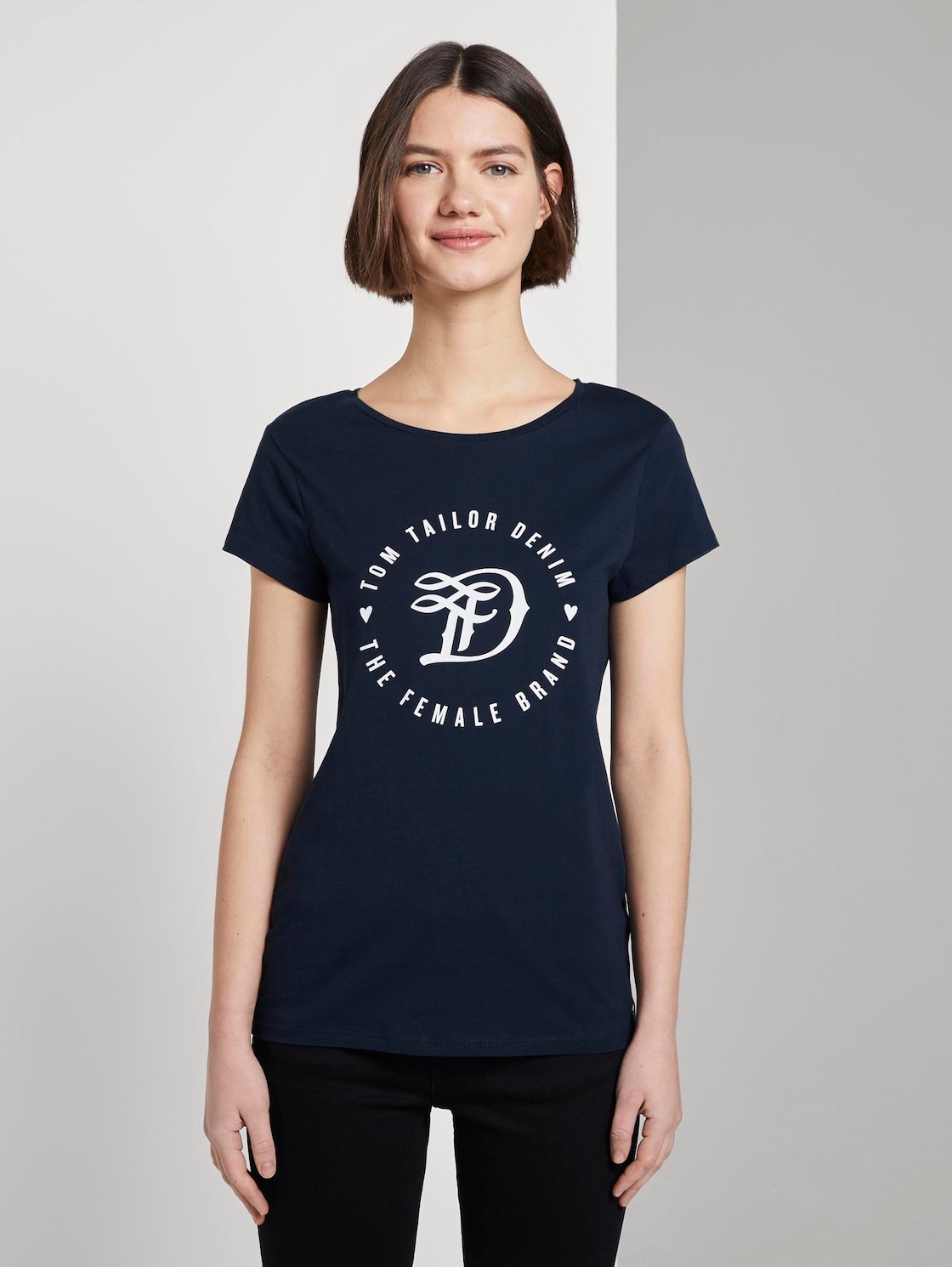 Artikel klicken und genauer betrachten! - TOM TAILOR DENIM Damen Jersey T-Shirt aus Bio-Baumwolle, blau, Print, Gr. XS | im Online Shop kaufen