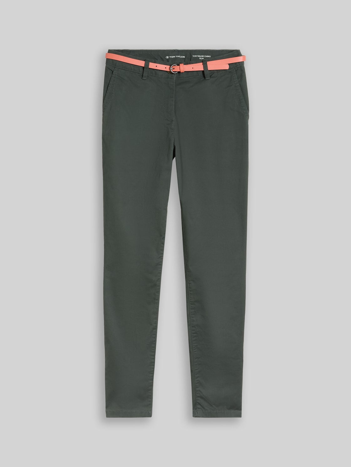 TOM TAILOR Damen Chino mit Gürtel, grün, Uni, Gr. 34/32