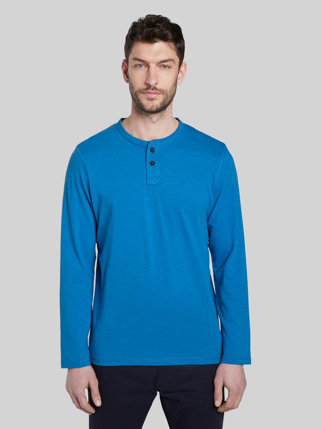 TOM TAILOR Henley-Langarmshirt, Herren, brilliant middle blue, Größe: XL