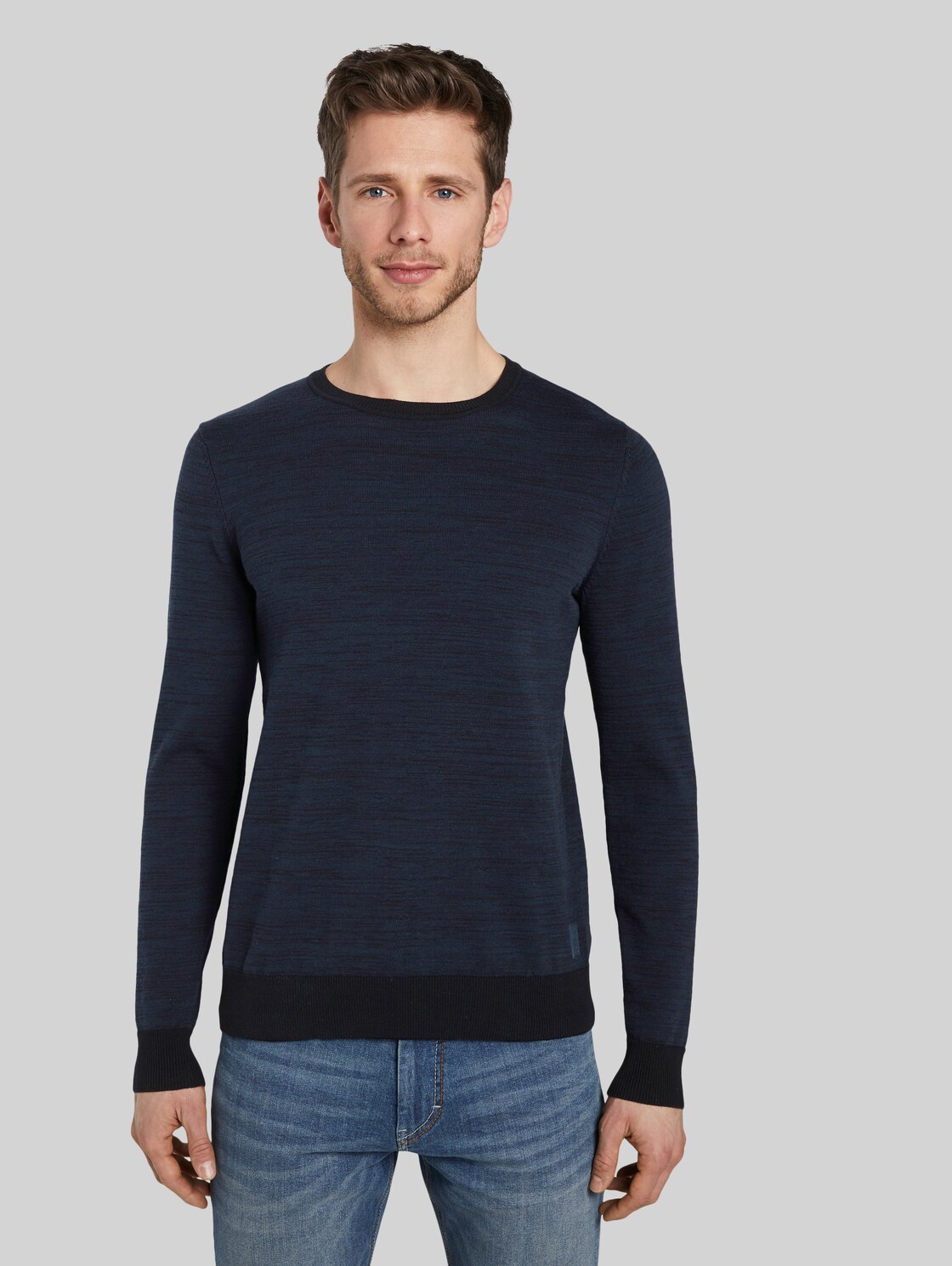 TOM TAILOR Melierter Strickpullover, Herren, navy black mouline, Größe: XL