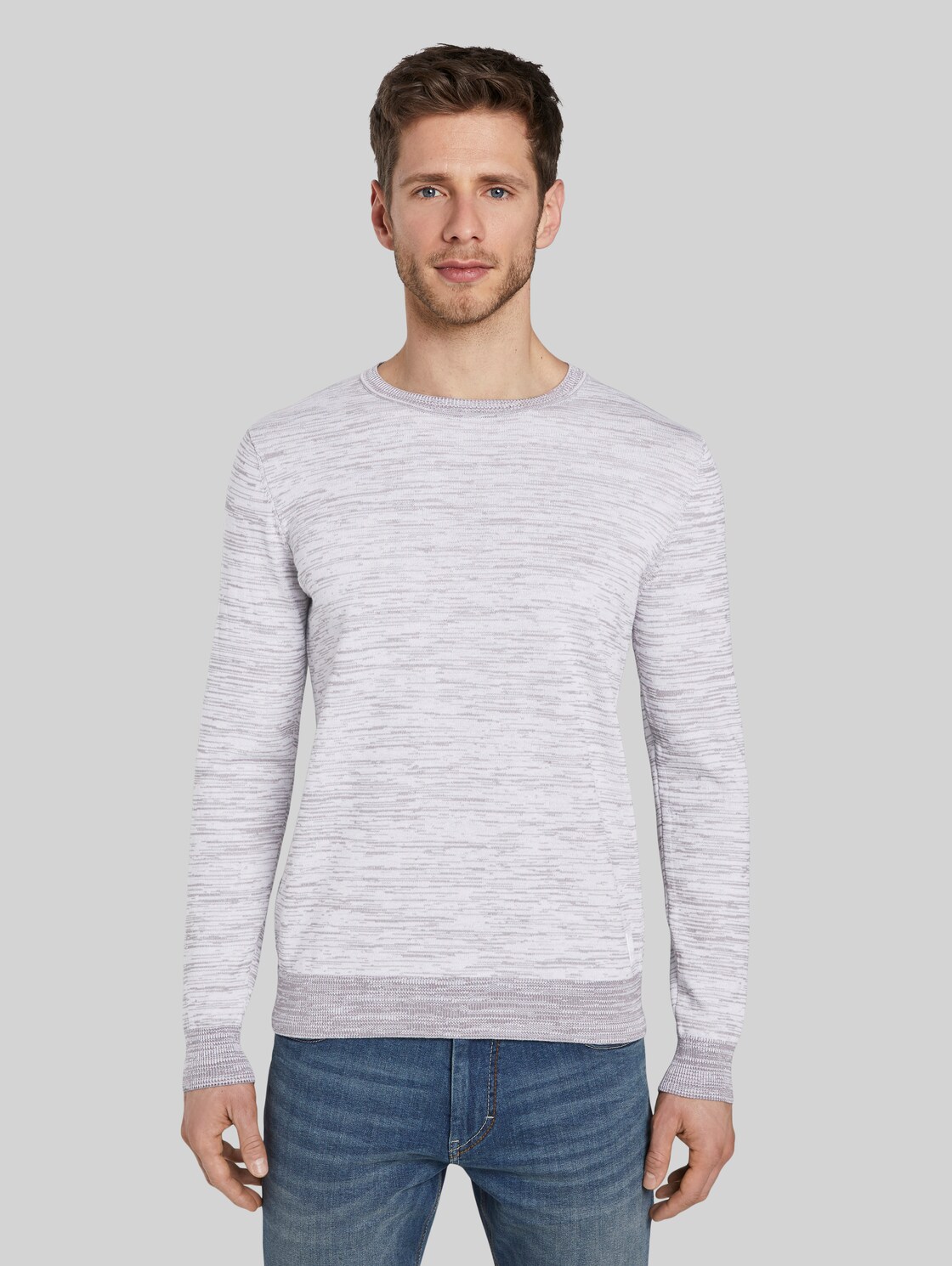 TOM TAILOR Melierter Strickpullover, Herren, white grey mouline, Größe: XXL