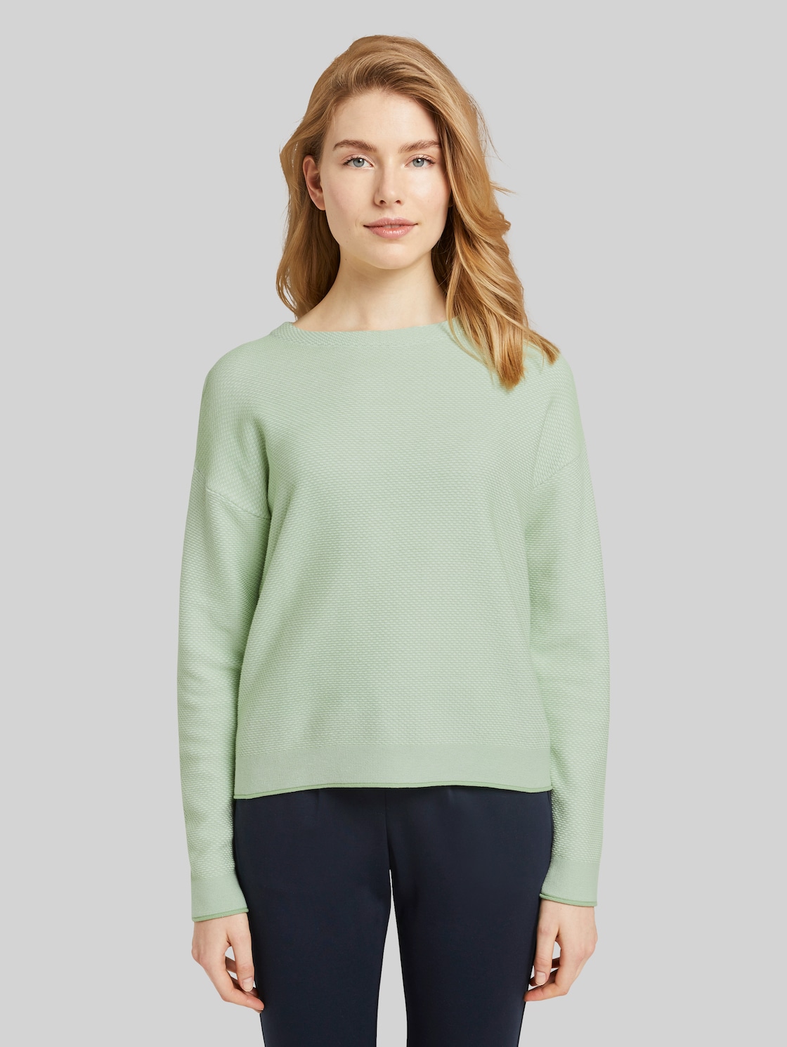 TOM TAILOR Zweifarbiger Strukturierter Pullover, Damen, light pistachio green, Größe: XL