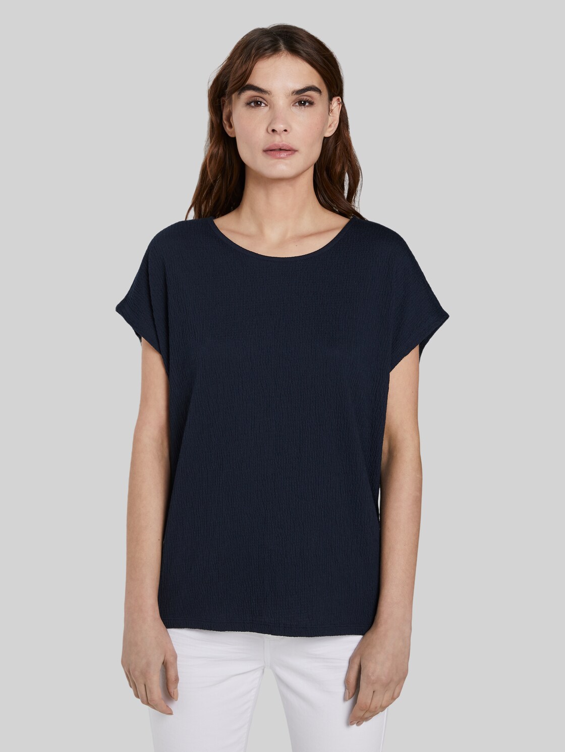 TOM TAILOR T-Shirt in Crincle-Optik, Damen, Sky Captain Blue, Größe: M