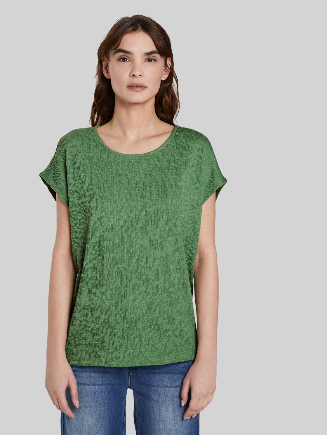 TOM TAILOR T-Shirt in Crincle-Optik, Damen, sundried turf green, Größe: S