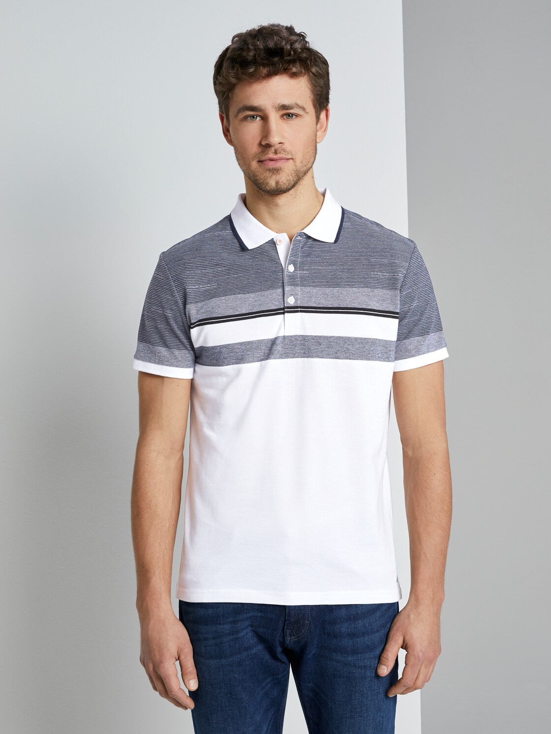 TOM TAILOR Gestreiftes Poloshirt, Herren, White, Größe: XL