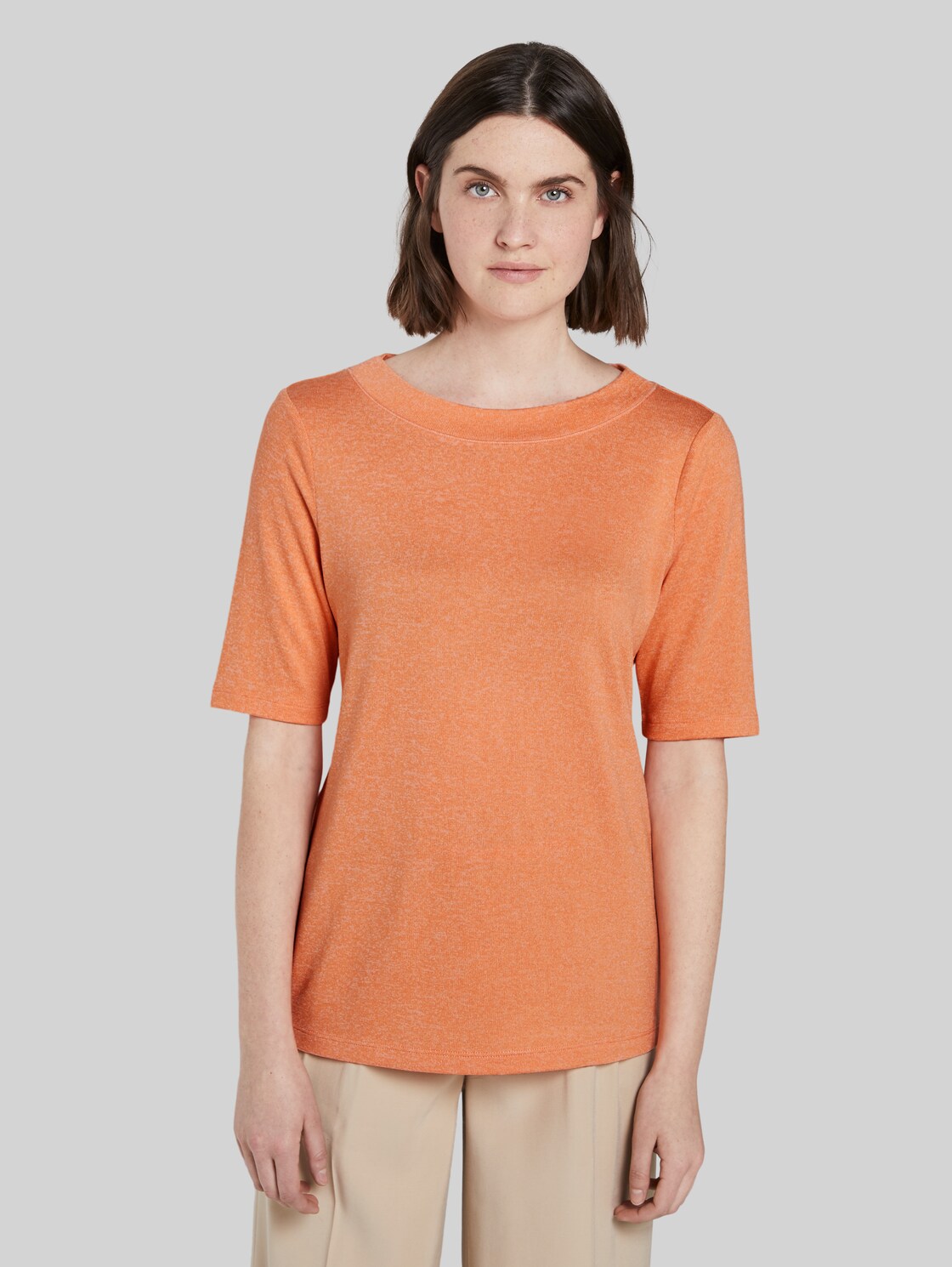 TOM TAILOR Meliertes T-Shirt, Damen, fruity melon melange, Größe: XL
