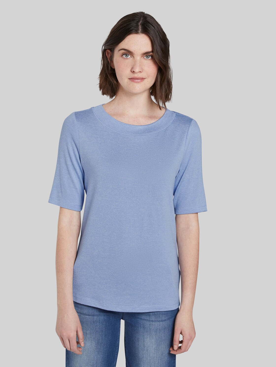 TOM TAILOR Meliertes T-Shirt, Damen, parisienne blue melange, Größe: XXL