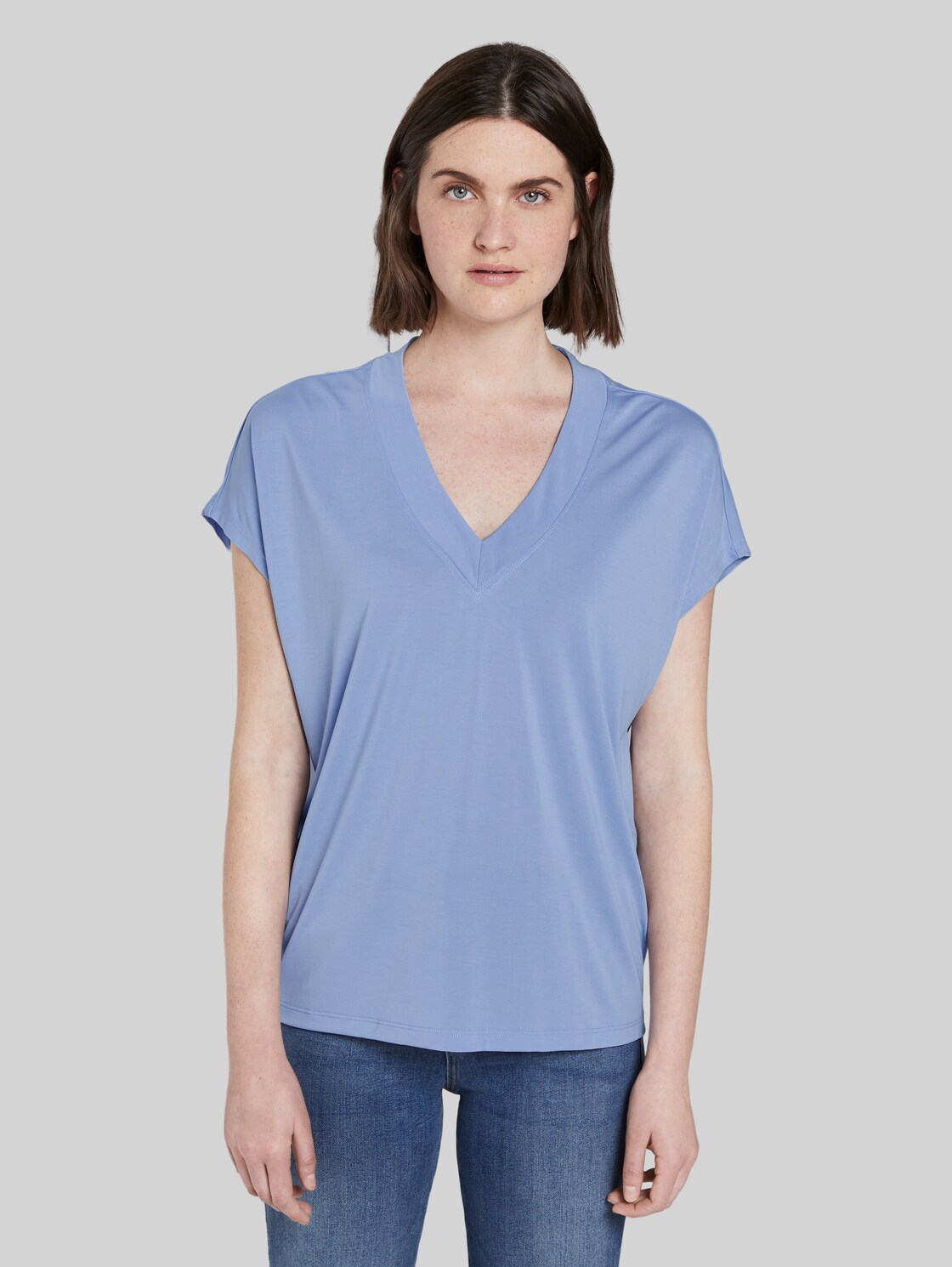 TOM TAILOR T-Shirt mit V-Ausschnitt, Damen, Parisienne Blue, Größe: M