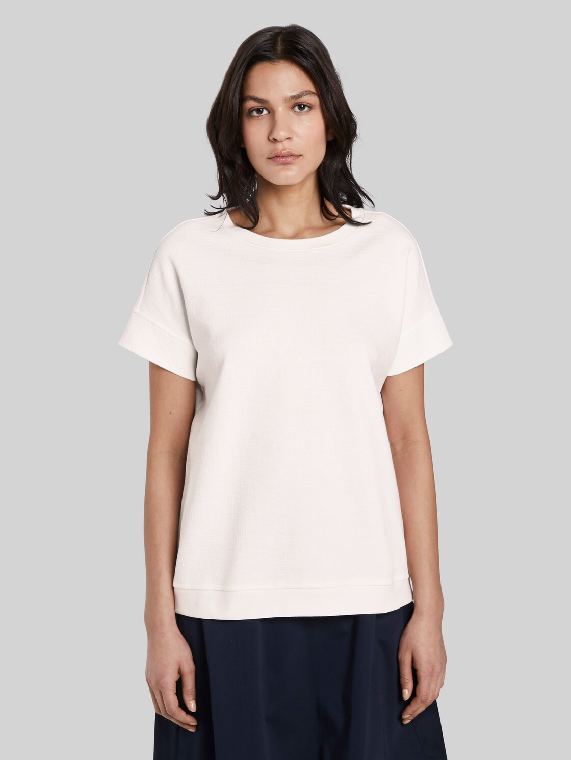 TOM TAILOR Strukturiertes T-Shirt, Damen, Whisper White, Größe: XS