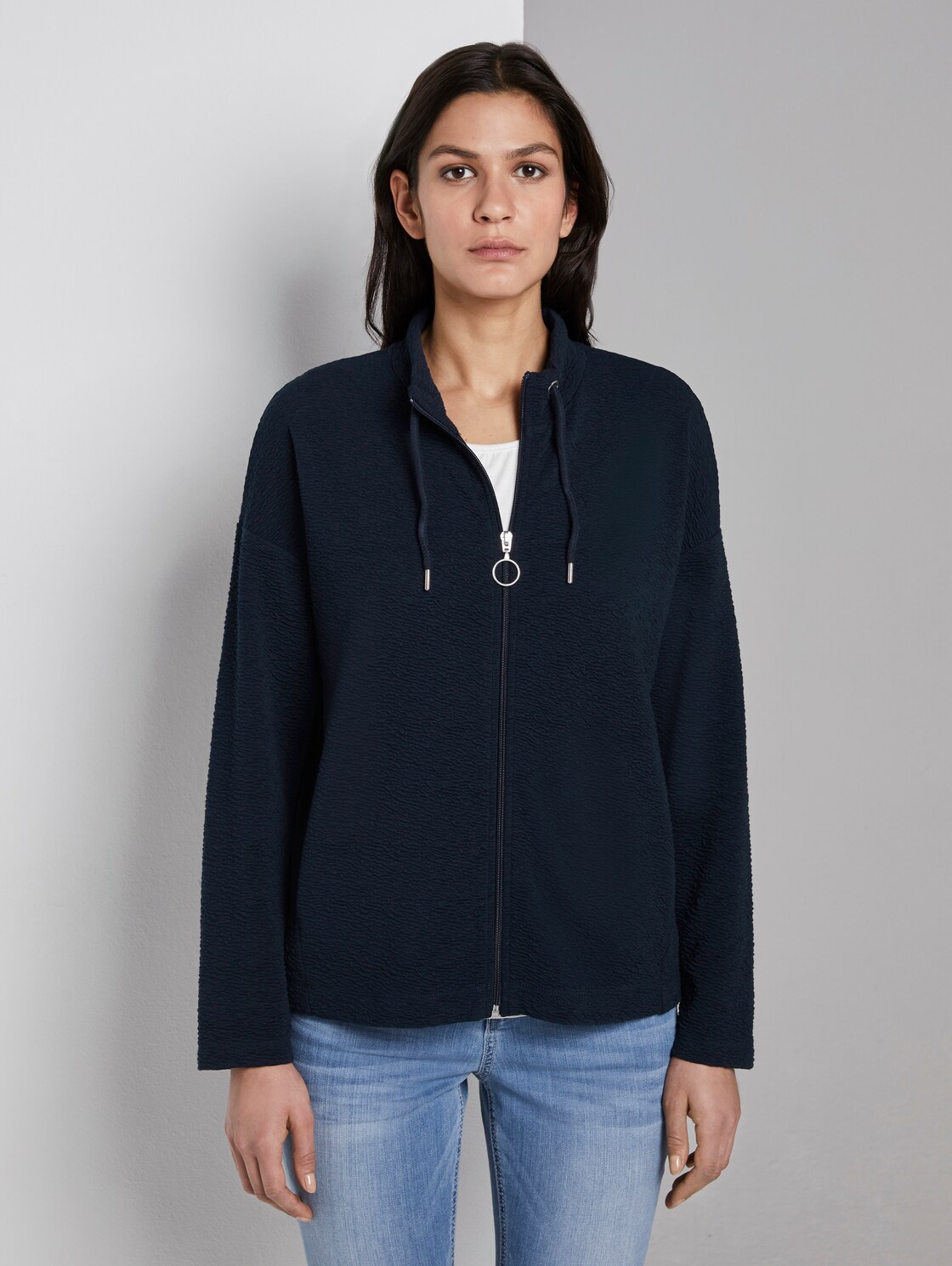 TOM TAILOR Sweatjacke mit Stehkragen, Damen, Sky Captain Blue, Größe: XS