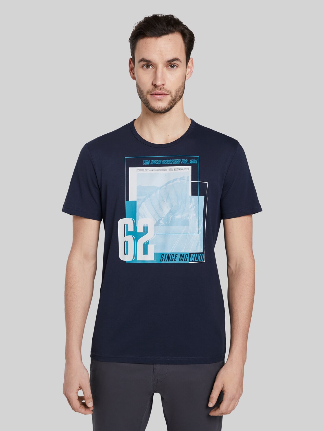 TOM TAILOR T-Shirt mit Print, Herren, Black Iris Blue, Größe: S