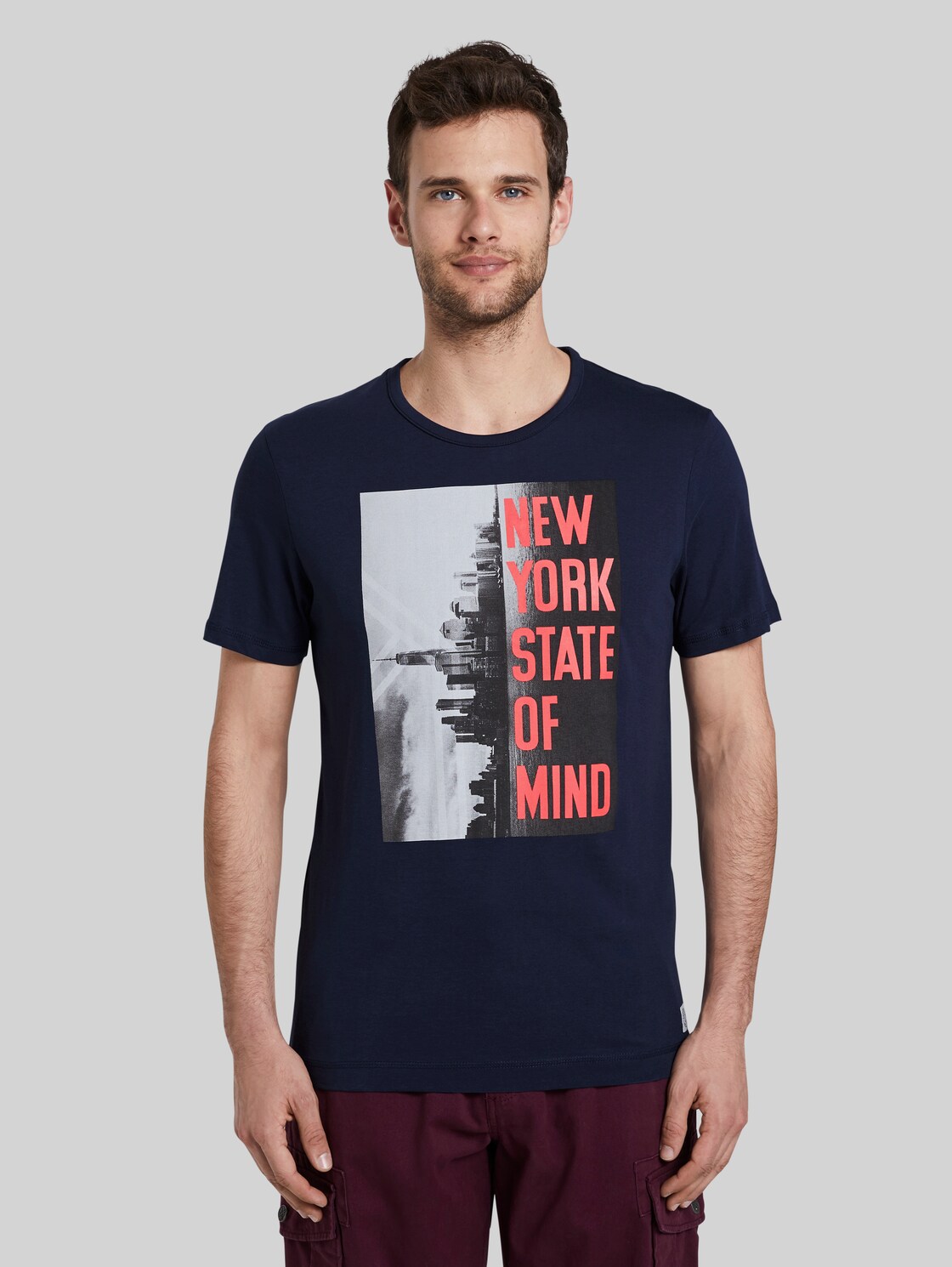 TOM TAILOR T-Shirt mit NYC-Print, Herren, Black Iris Blue, Größe: M