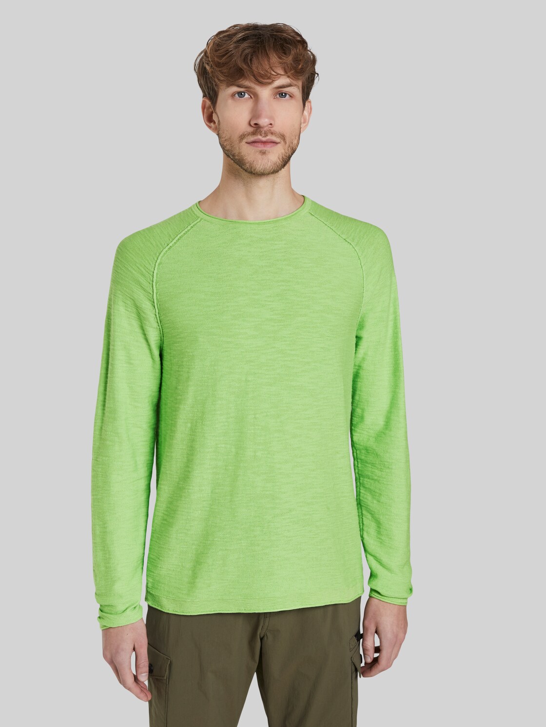 TOM TAILOR Feiner Strickpullover mit Struktur, Herren, neon gecko green, Größe: L