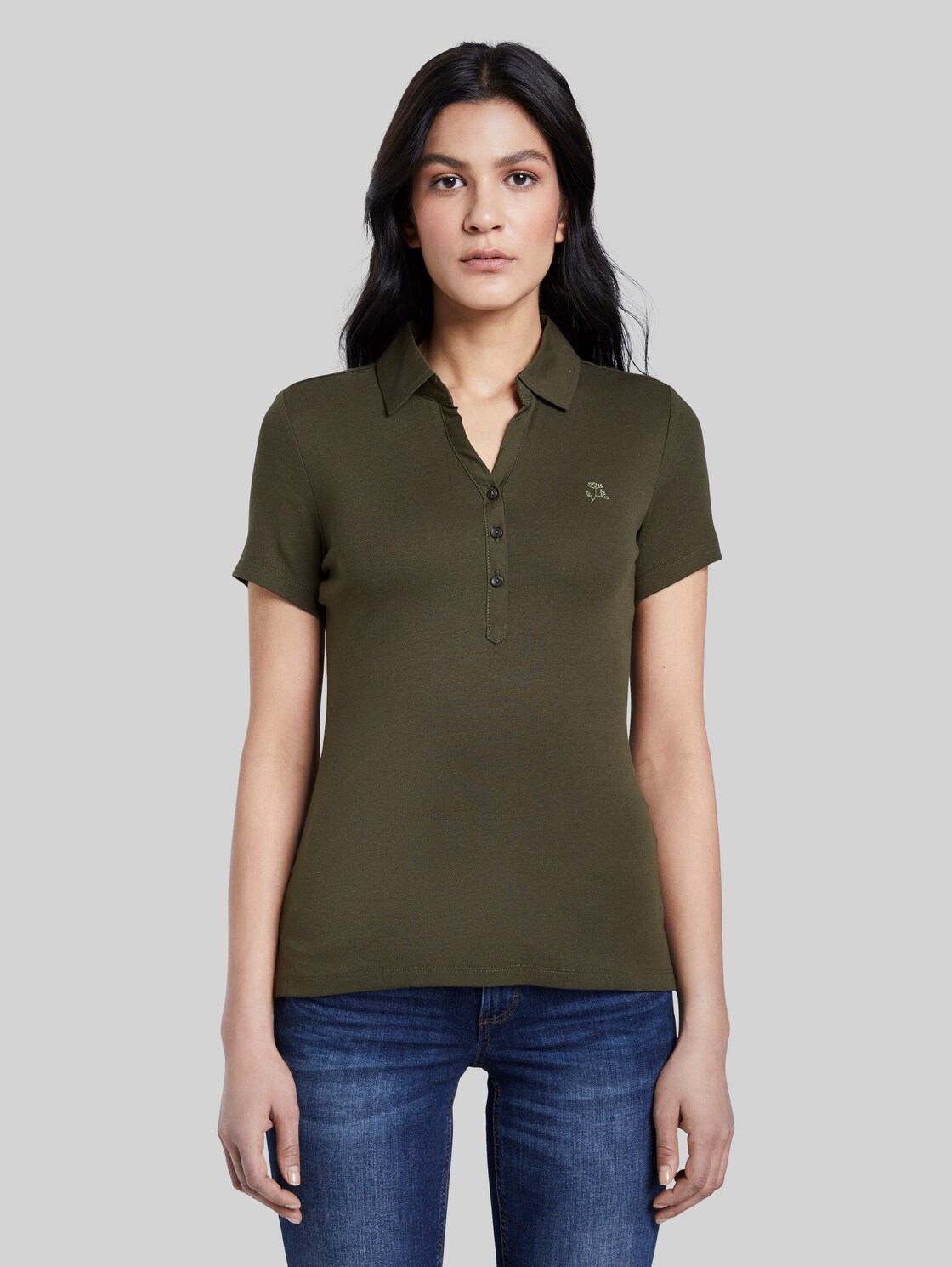 TOM TAILOR Poloshirt mit kleiner Stickerei, Damen, Woodland Green, Größe: M