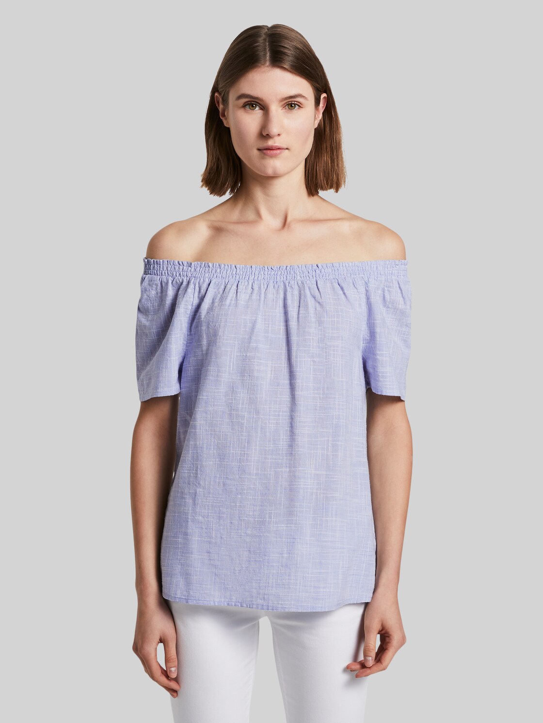 TOM TAILOR Kurzarm-Bluse mit Carmen-Ausschnitt, Damen, Parisienne Blue, Größe: 46