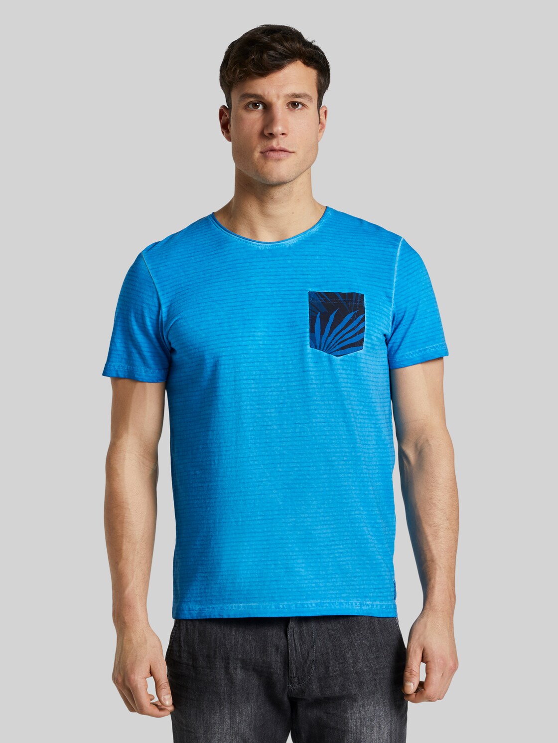 TOM TAILOR Gestreiftes T-Shirt mit abgesetzter Brusttasche, Herren, Electric Teal Blue, Größe: M