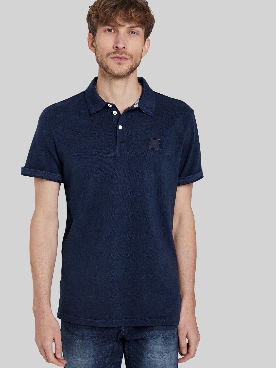 TOM TAILOR Poloshirt mit Logo-Patch, Herren, Black Iris Blue, Größe: L