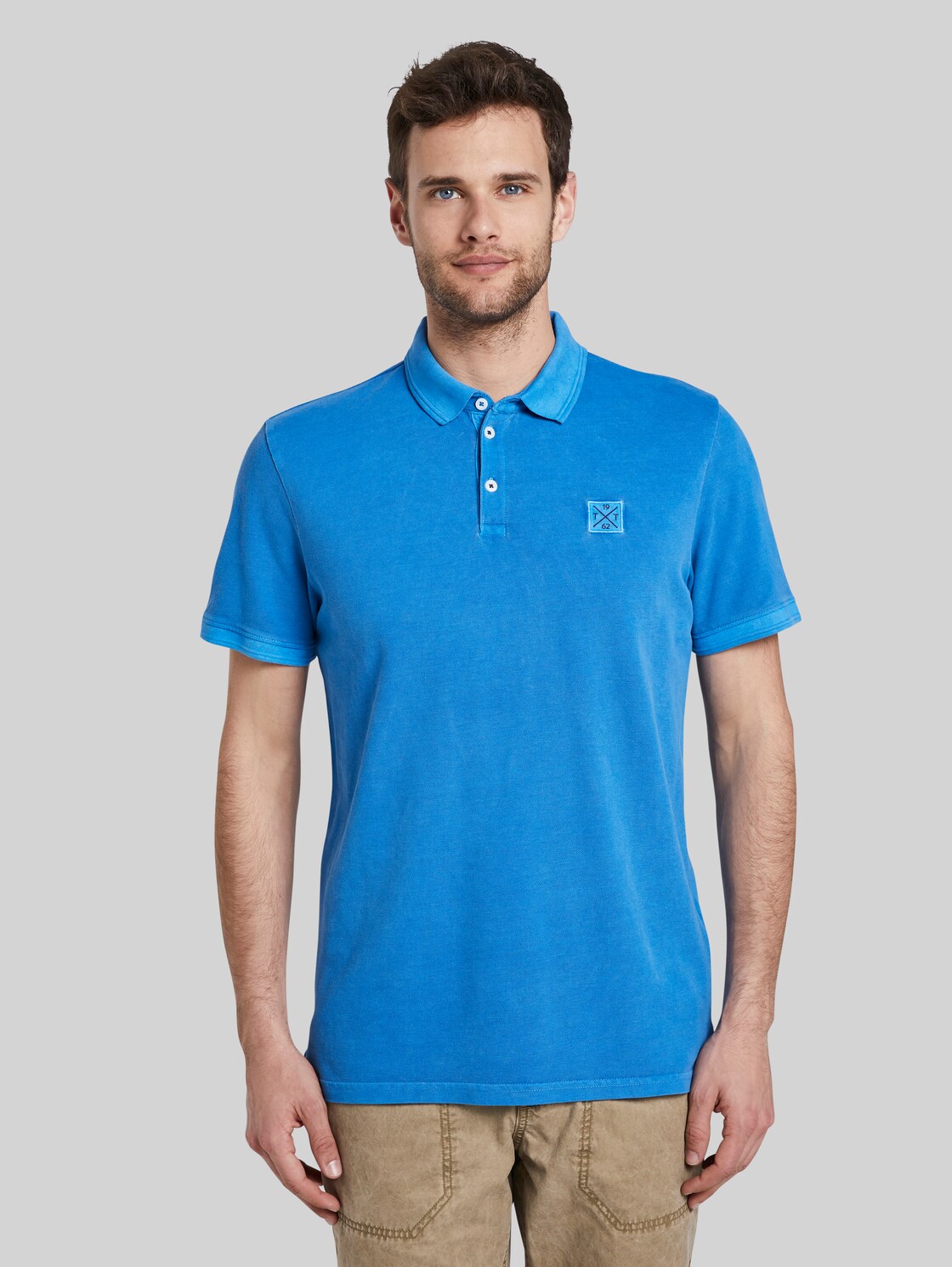 TOM TAILOR Poloshirt mit Logo-Patch, Herren, Electric Teal Blue, Größe: M