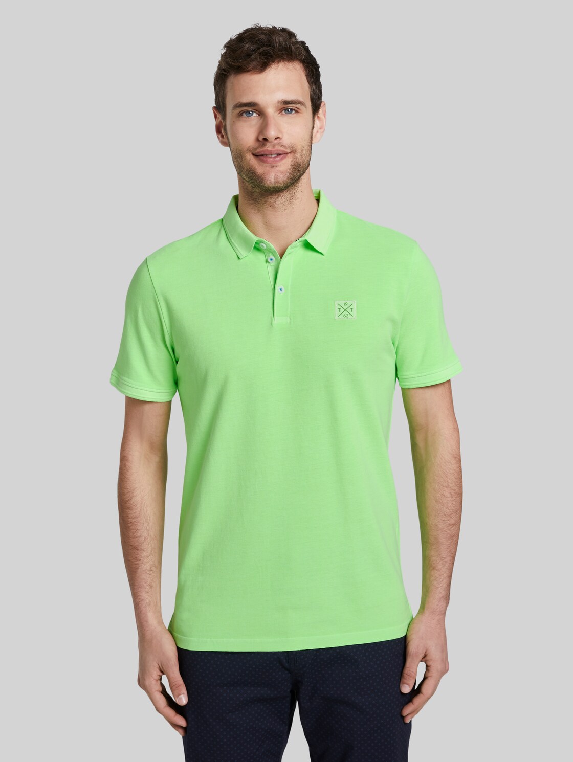 TOM TAILOR Poloshirt mit Logo-Patch, Herren, neon gecko green, Größe: L