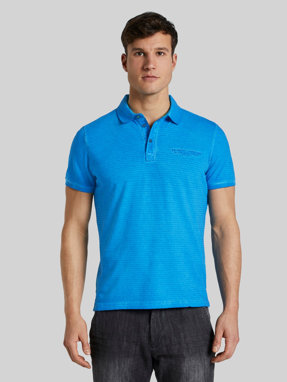 TOM TAILOR Gestreiftes Poloshirt mit kleiner Stickerei, Herren, Electric Teal Blue, Größe: XXXL