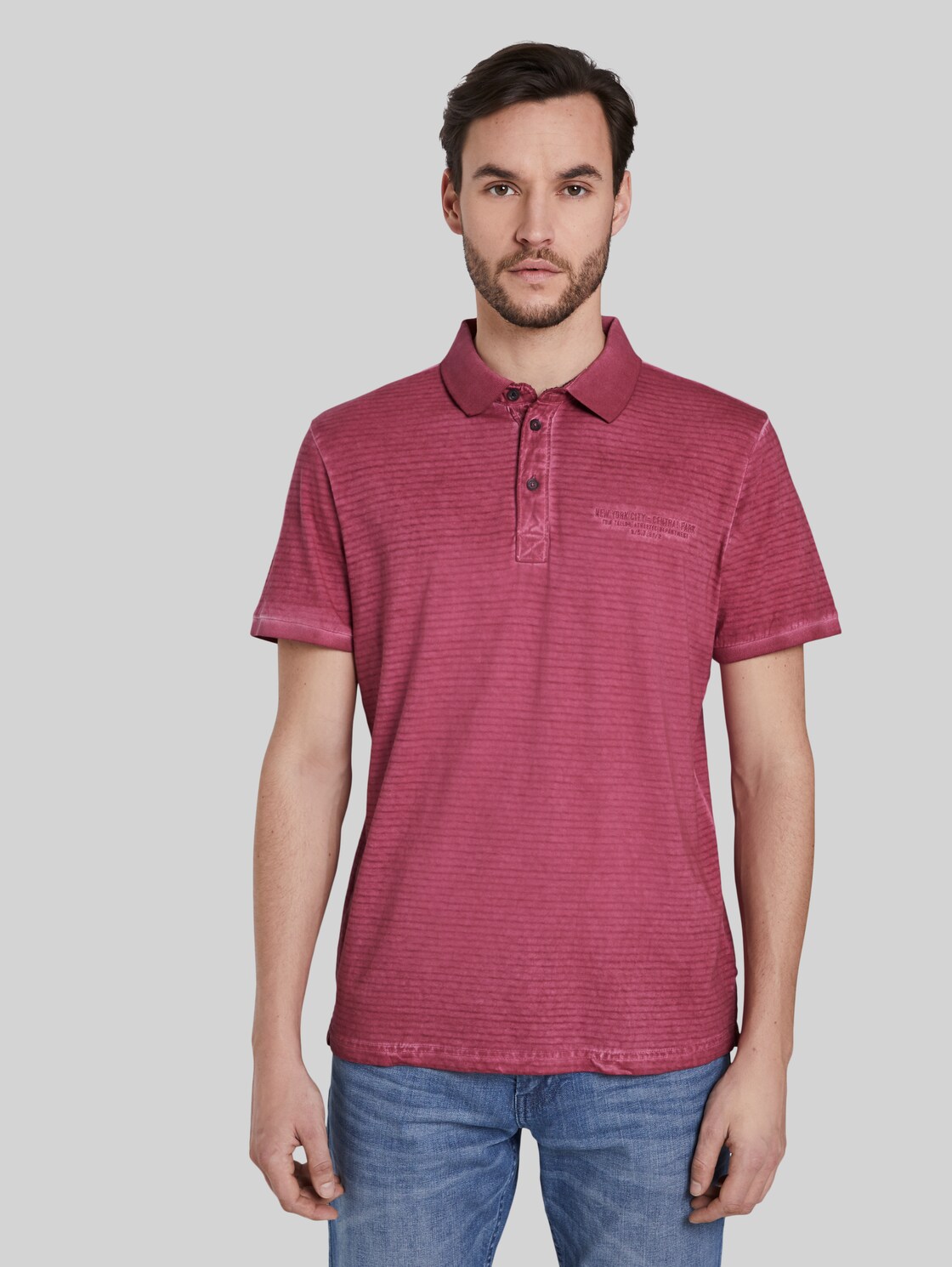 TOM TAILOR Gestreiftes Poloshirt mit kleiner Stickerei, Herren, wine rose pink, Größe: XXL