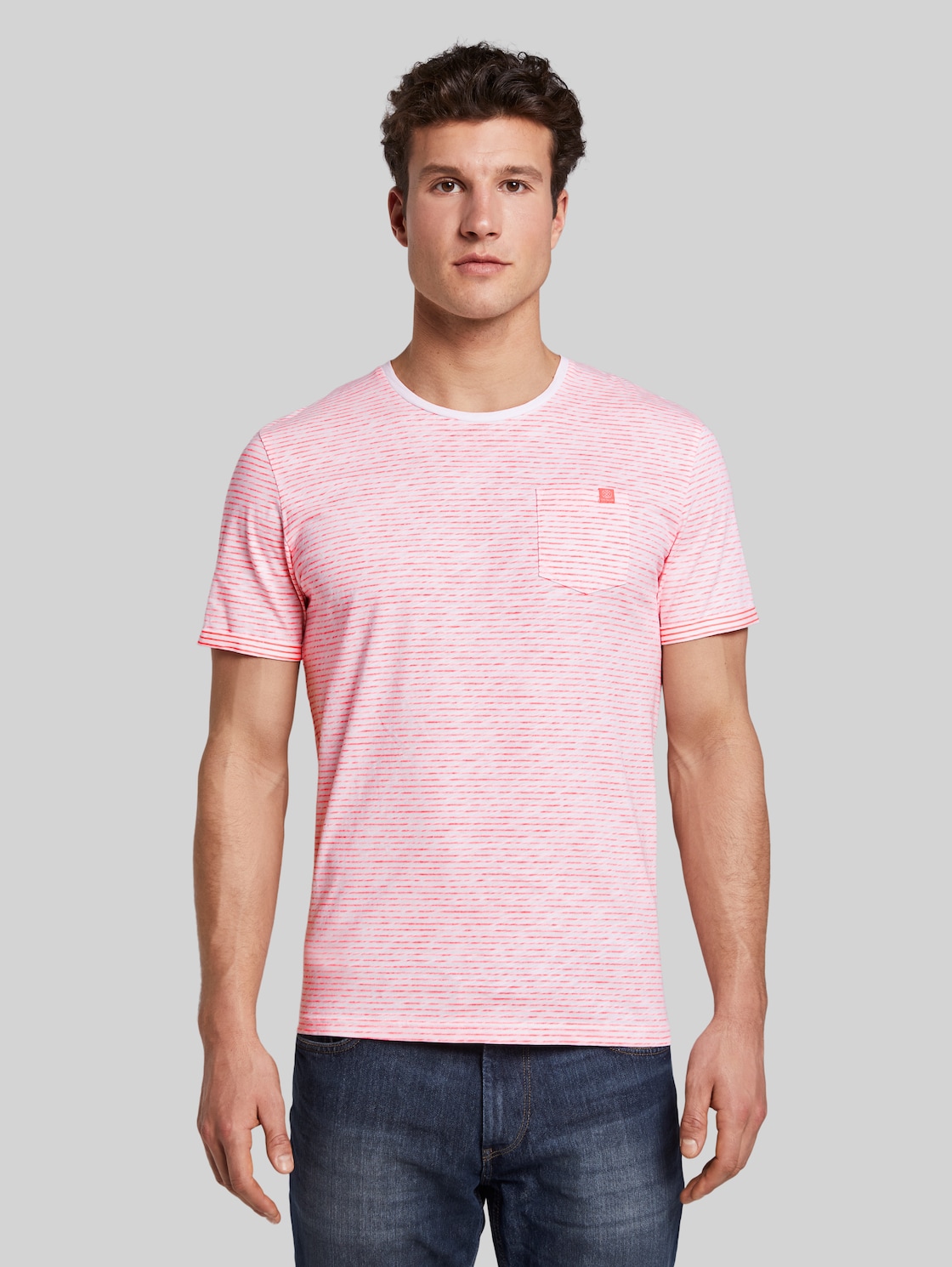 TOM TAILOR Gestreiftes T-Shirt, Herren, neon pink printed stripe, Größe: L