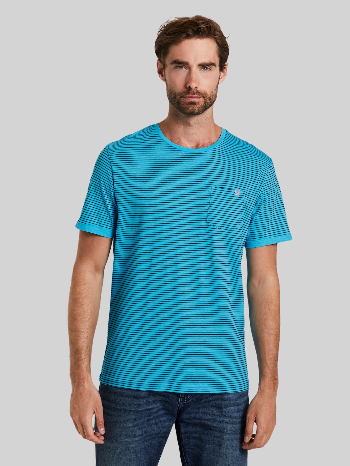 TOM TAILOR Gestreiftes T-Shirt, Herren, teal blue printed stripe, Größe: XL