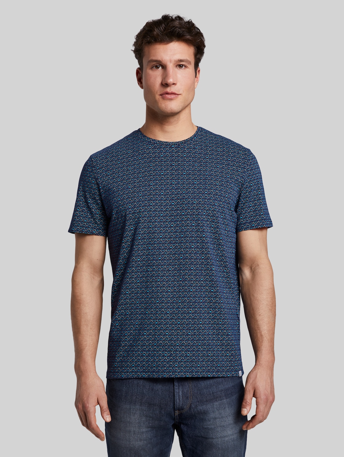 TOM TAILOR Gemustertes T-Shirt, Herren, blue diamont palm tree design, Größe: XXL