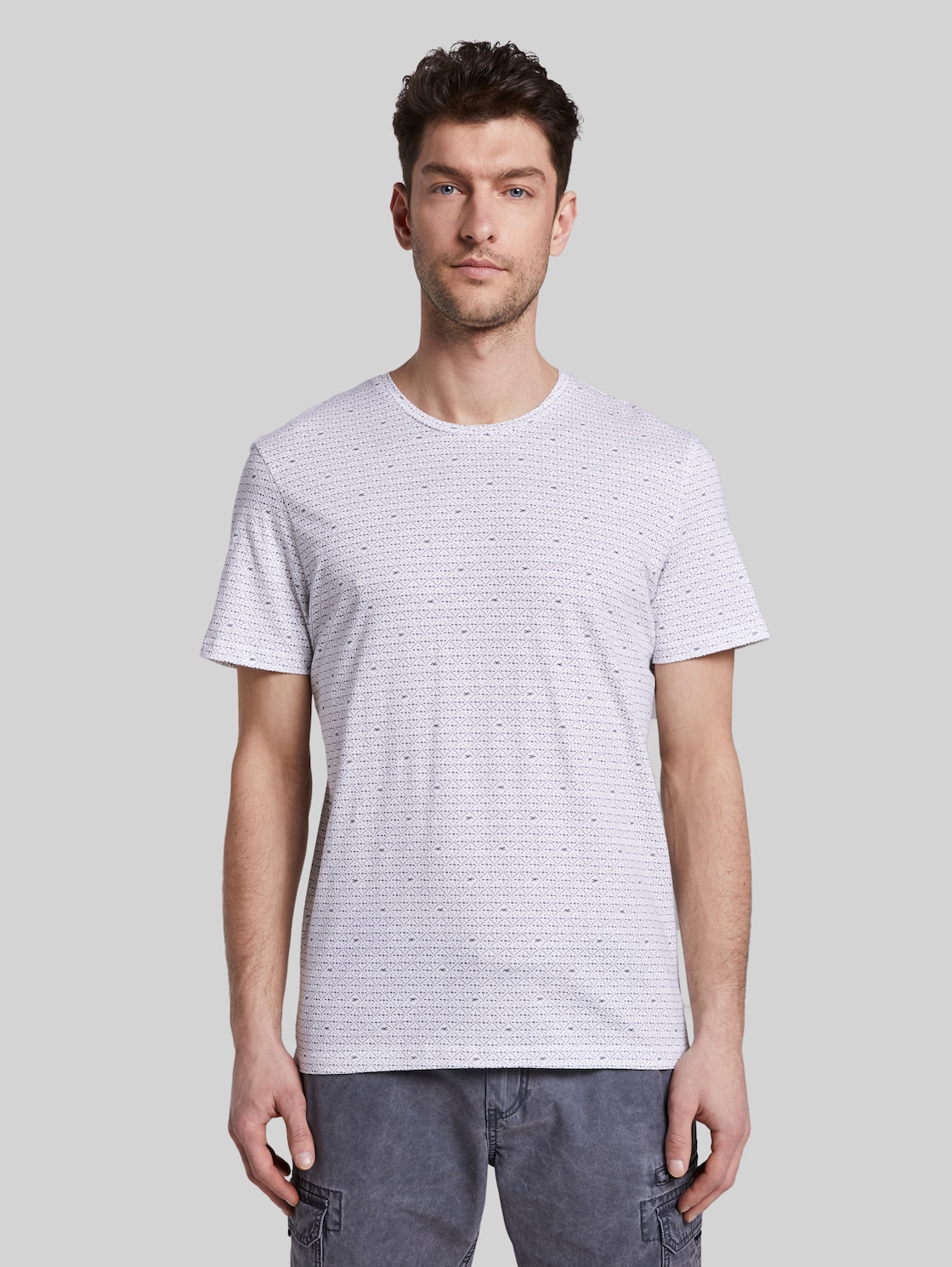 TOM TAILOR Gemustertes T-Shirt, Herren, white diamond palm tree design, Größe: XL