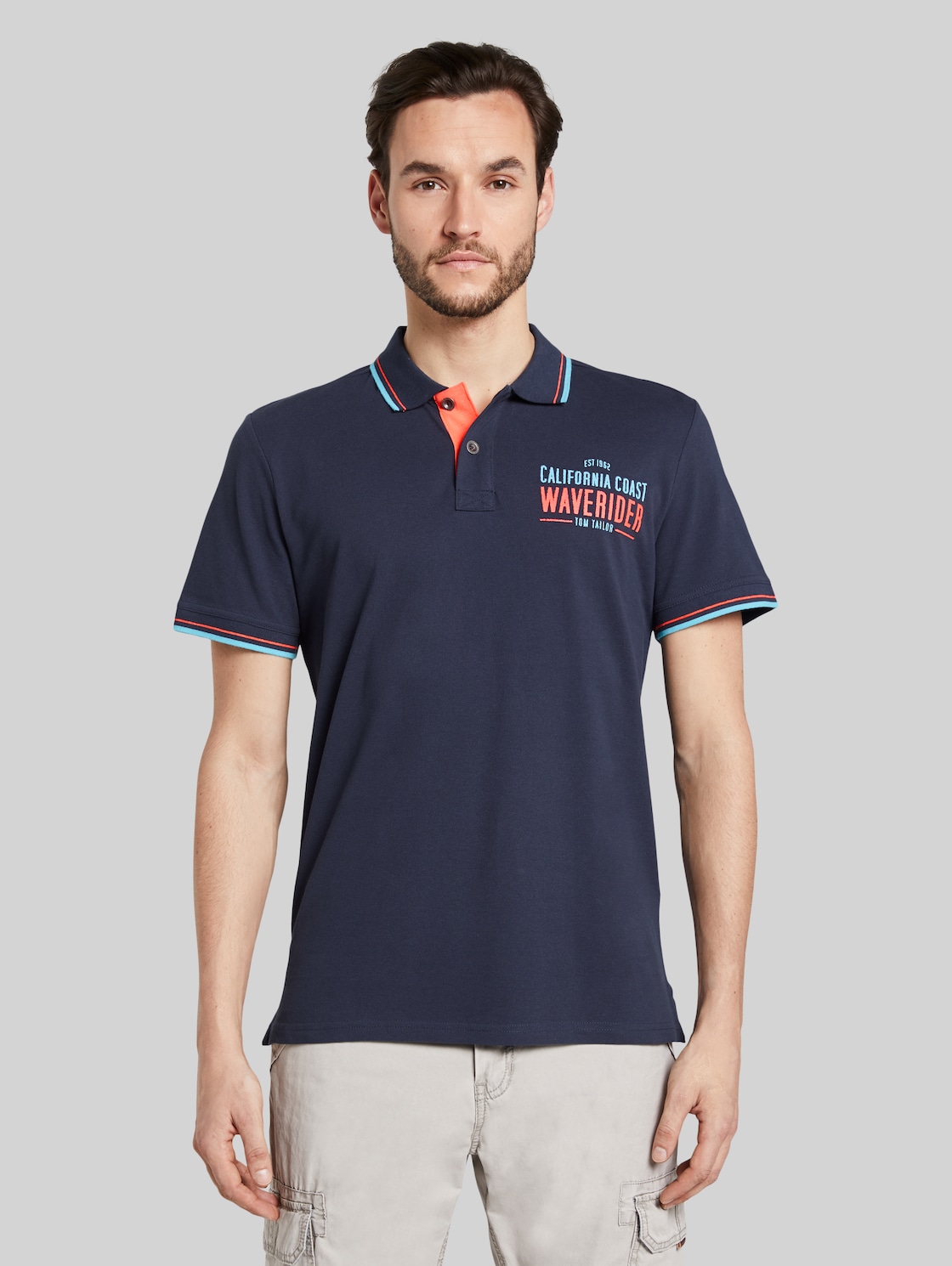 TOM TAILOR Poloshirt mit Schrift-Print, Herren, Black Iris Blue, Größe: XL
