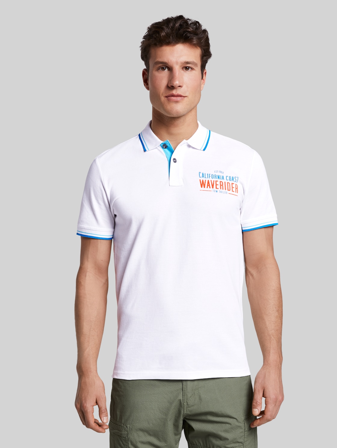 TOM TAILOR Poloshirt mit Schrift-Print, Herren, White, Größe: XL