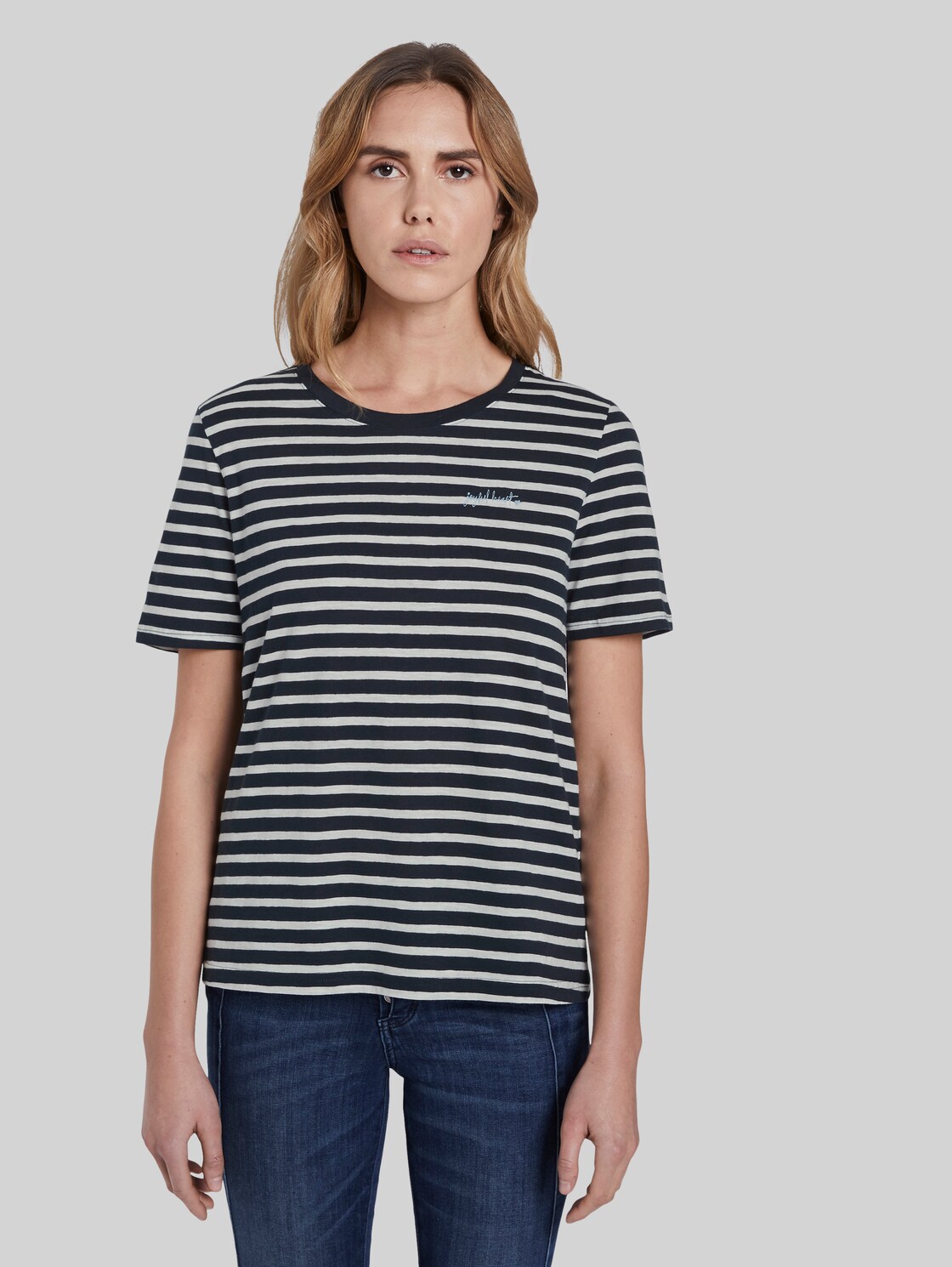 TOM TAILOR T-Shirt mit Print, Damen, navy offwhite stripe, Größe: XS