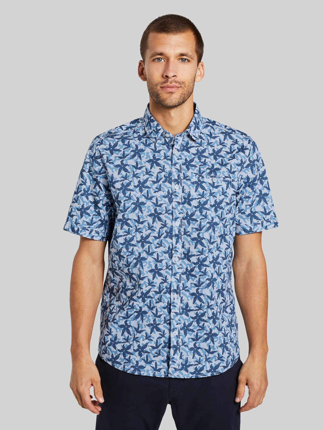 TOM TAILOR Gemustertes Hemd, Herren, white with blue flower design, Größe: XXL